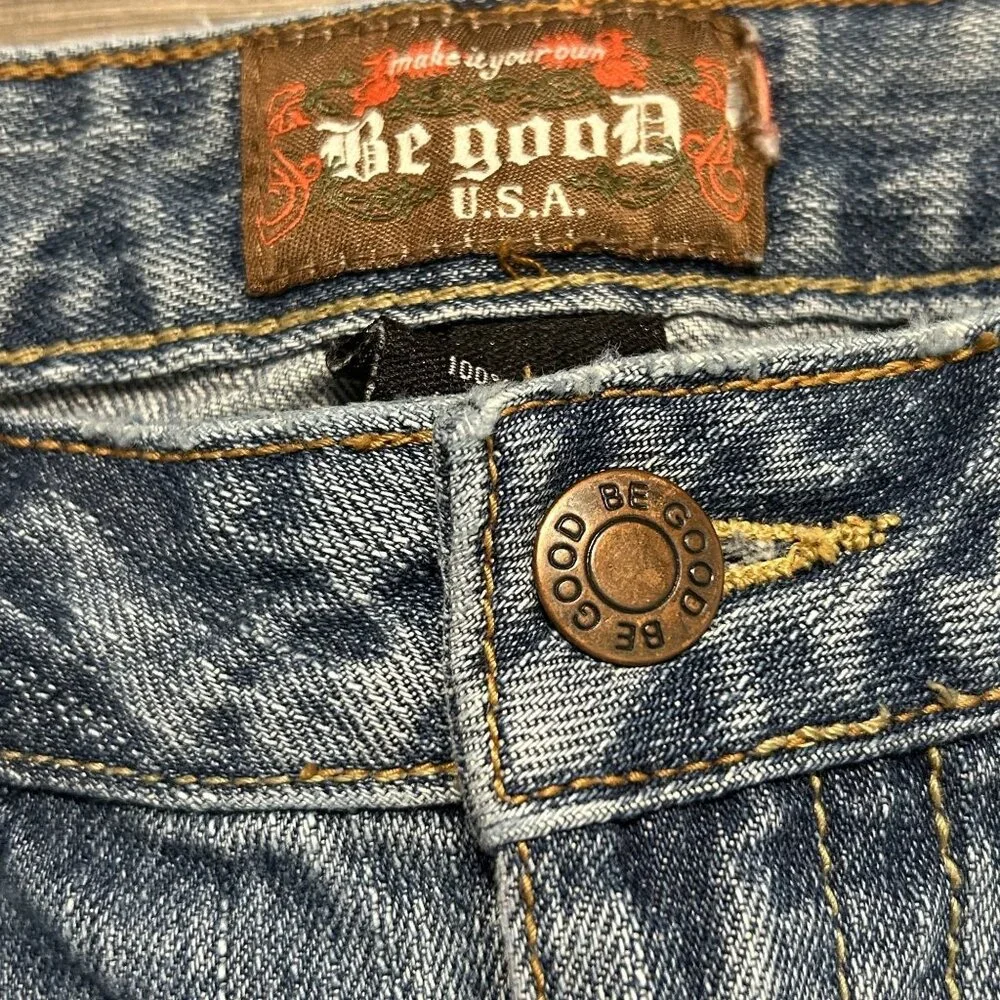 Be Good Size Large Patchwork Embroidered Denim Distressed Flare Jeans Y2K 00s